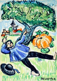 Francois Desnoyer, Le gland et la citrouille, Vingt fables de La fontaine, Limited Edition Woodcut