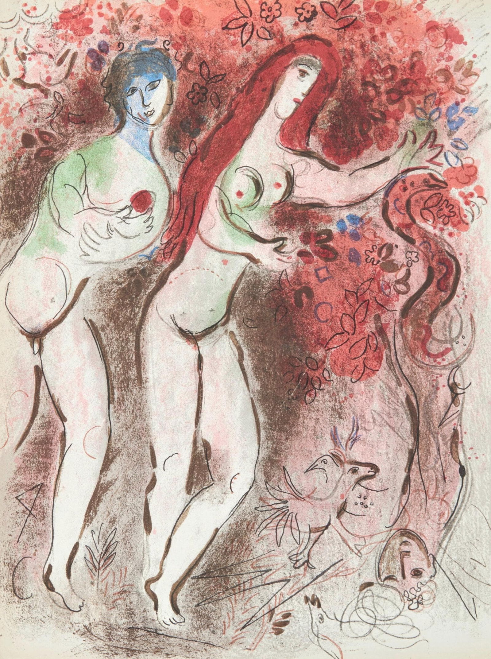 Marc Chagall, Adam et Eve et le fruit defendu (Mourlot 117-46; Cramer 25), Dessins Pour La Bible, (1 of 4)