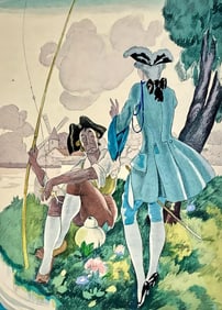 Umberto Brunelleschi, Composition, La Lecon d'amour dans un parc, Limited Edition Lithograph