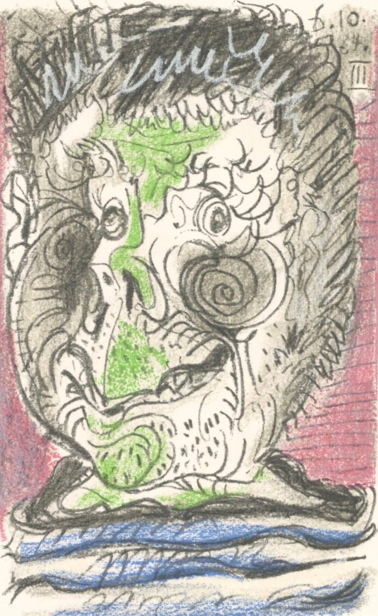Pablo Picasso, 6.10.64. III (Cramer 148), Le Gout du Bonheur, Limited Edition Mixed Media Lithograph (1 of 4)