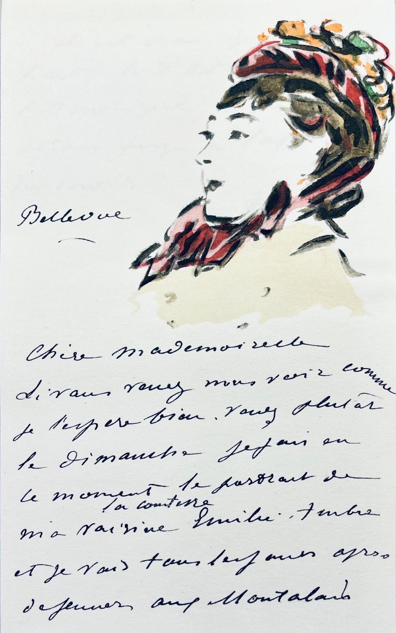 Edouard Manet, Composition, Edouard Manet, Letters with Aquarelles, Limited Edition Lithograph (1 of 4)