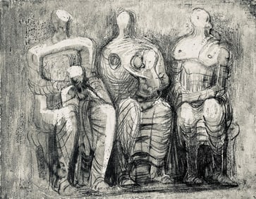 Henry Moore, Three Figures with Children, The Drawings of Henry Moore, Limited Edition Lithograph