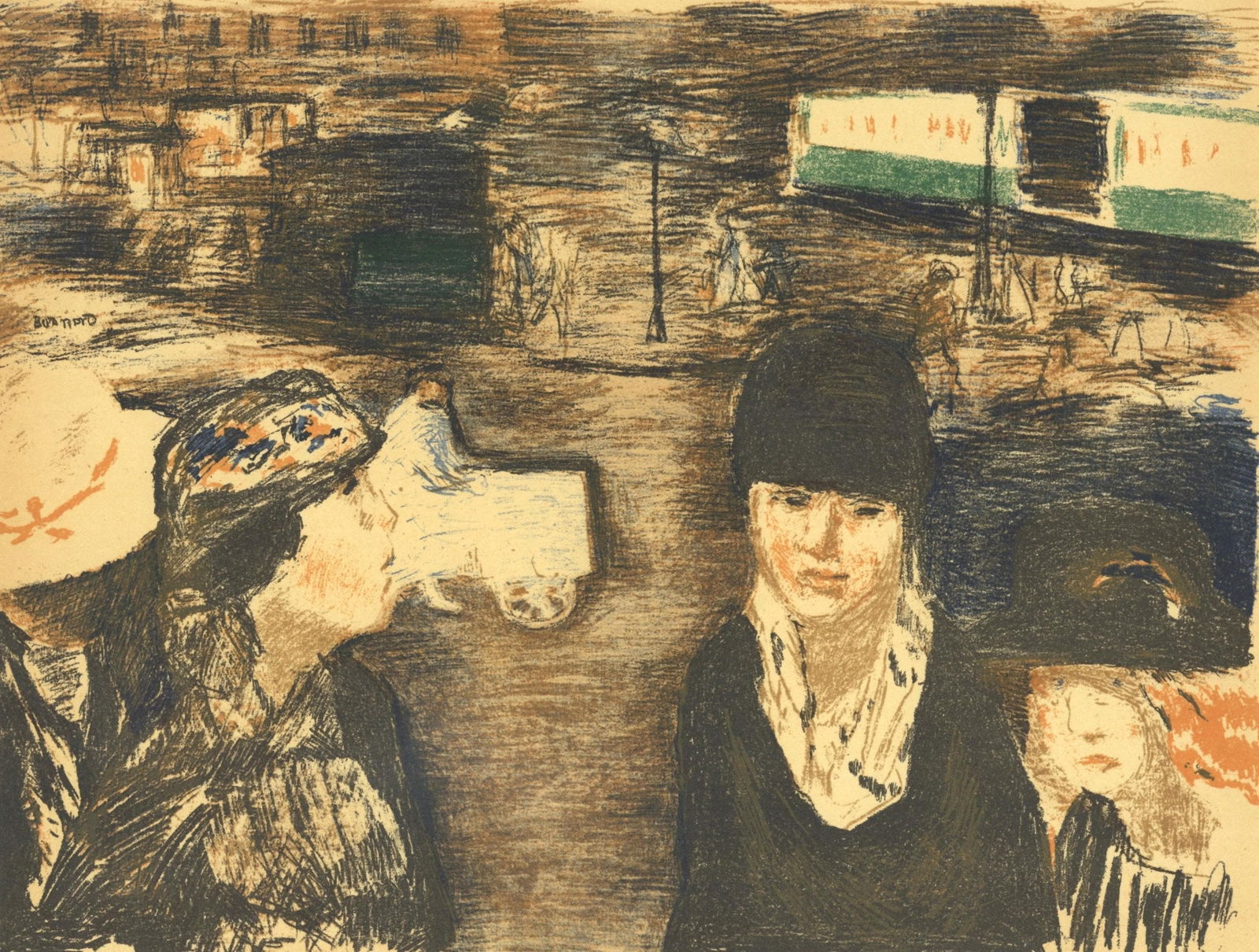 Pierre Bonnard, Place Clichy, Bonnard Lithographe, Limited Edition Lithograph: Lithograph on grand velin Renage filigrane a la marque de l'editeur paper. Inscription: Signed in the plate and unnumbered, as issued. Paper Size: 9.5 x 12.5 inches; image size: 9.5 x 12.5 inches. Exc