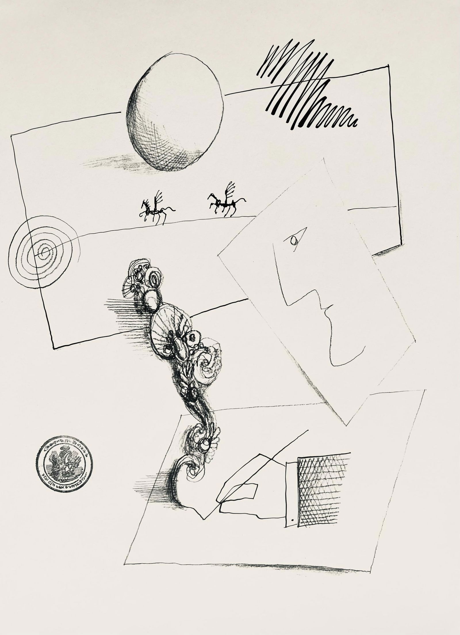Saul Steinberg, Composition, Derriere le miroir, Limited Edition Lithograph (1 of 4)