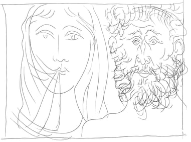 Pablo Picasso, Tete d'un homme et d'une femme voilee, Les Metamorphoses, Limited Edition Lithograph