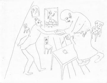 Marc Chagall, Les adieux de Tchitchikov a Manilov (Cramer 17), Nicolas Gogol, Les Ames mortes,