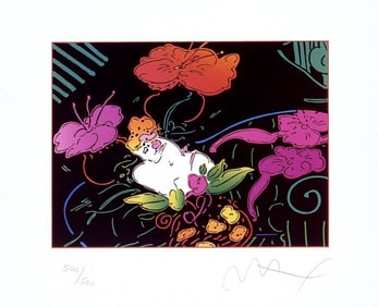Peter Max, Lady with Floating Flowers, Hand Signed, Official Limited Edition Lithograph