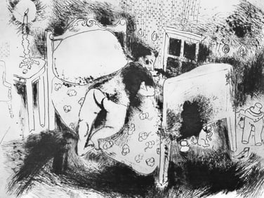 Marc Chagall, Tchitchikov sur le lit (Cramer 17), Nicolas Gogol, Les Ames mortes, Limited Edition