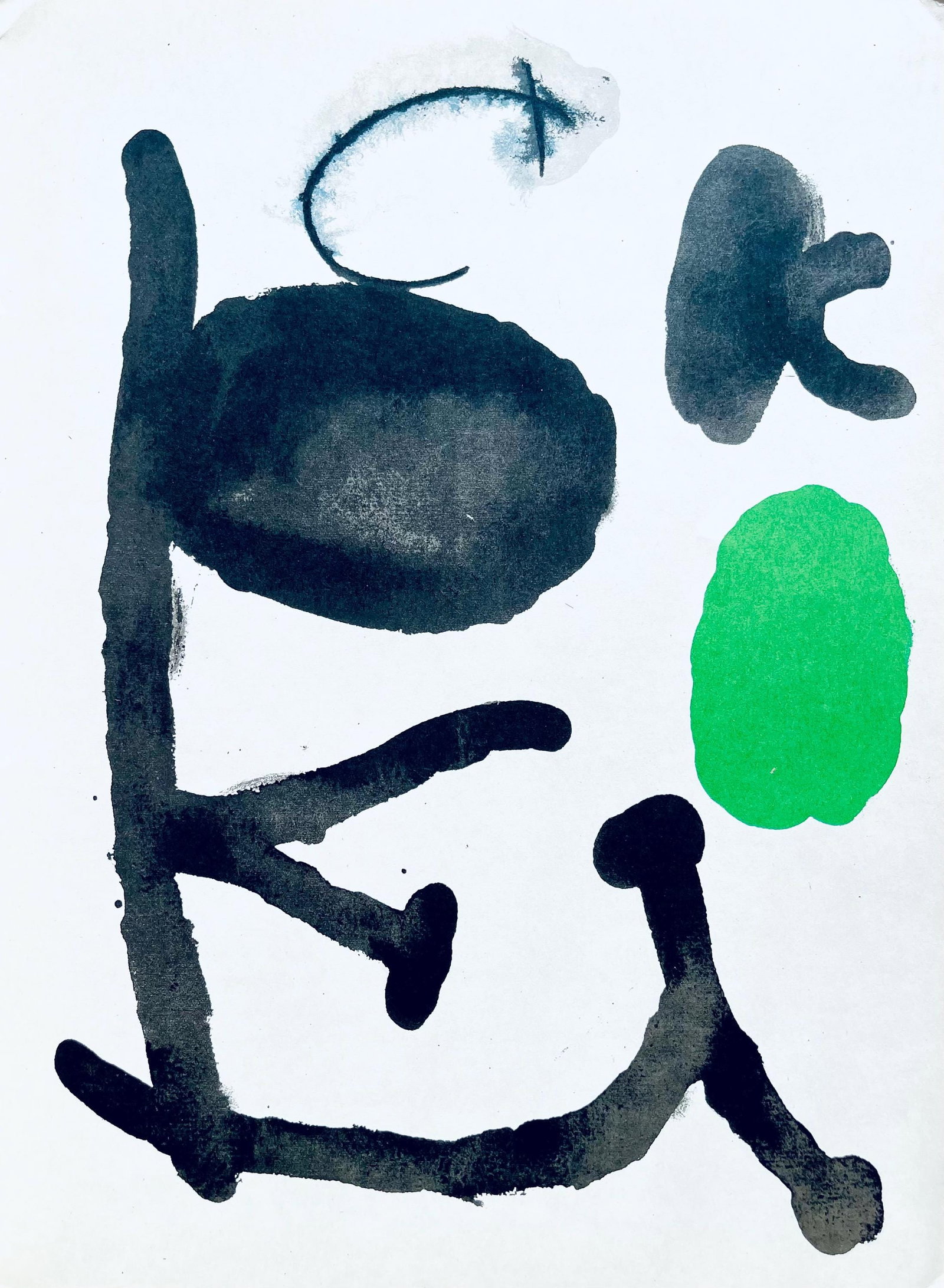 Joan Miro, Composition, Derriere le miroir, Limited Edition Lithograph: Lithograph on velin paper. Paper size: 15 x 11 inches. Excellent condition. Inscription: Unsigned and unnumbered, as issued. Notes: From volume, Derriere le miroir, N deg 125-126, 1961. Published by A