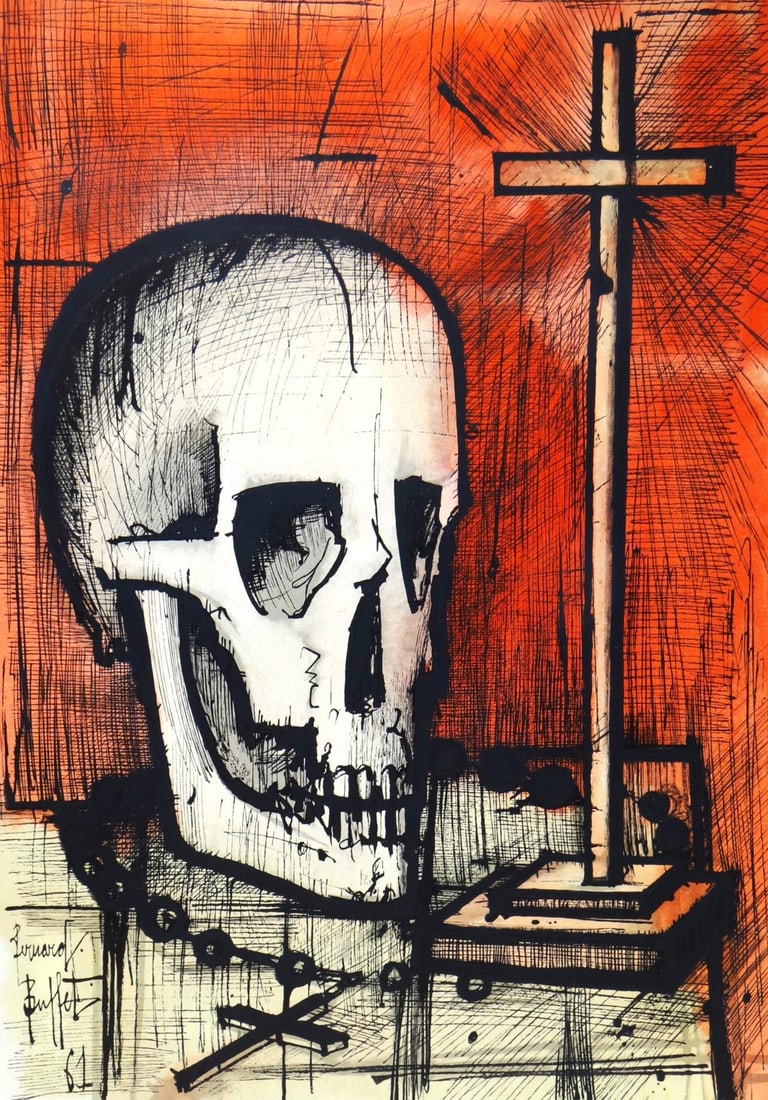 Bernard Buffet, Vanite, Vingt fables de La fontaine, Limited Edition Woodcut (1 of 4)