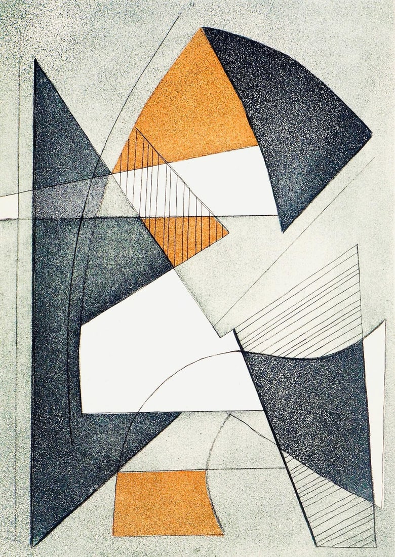 Alberto Magnelli, Projets de Pegase, Paroles peintes I, Limited Edition Etching: Etching on velin Johannot d'Arches paper. Paper size: 15.25 x 11.5 inches. Excellent condition. Inscription: Unsigned and unnumbered, as issued. Notes: From the album, Paroles peintes I, 1962. Publish