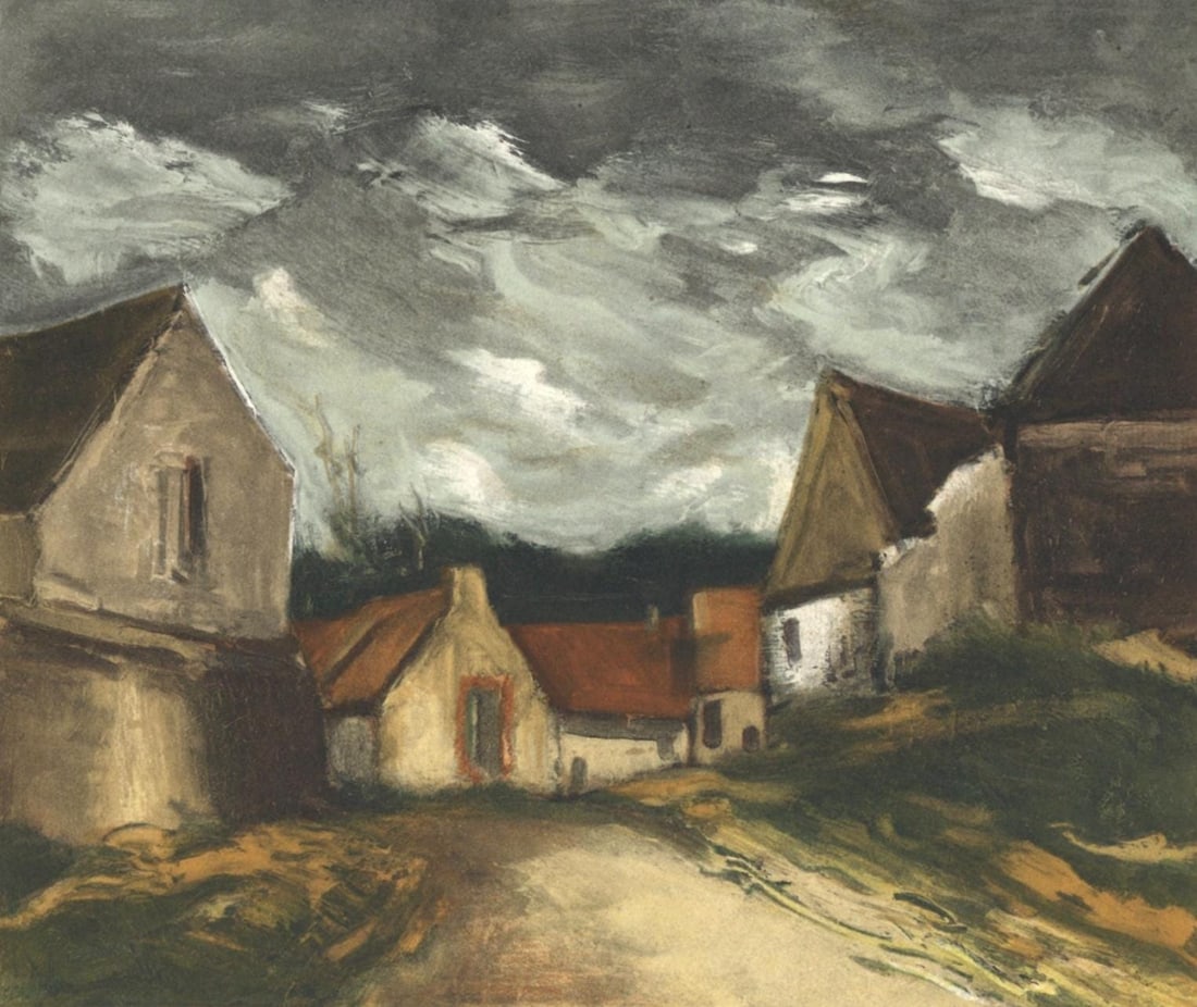 Maurice de Vlaminck, Village de la Sarthe, Vlaminck, Signed, Limited Edition Lithograph: Lithograph in fifteen colors on velin paper. Inscription: Signed in the plate and unnumbered, as issued. Paper Size: 9.5 x 12.25 inches; image size: 7.5 x 9.1 inches. Condition: Very good/excellent, c