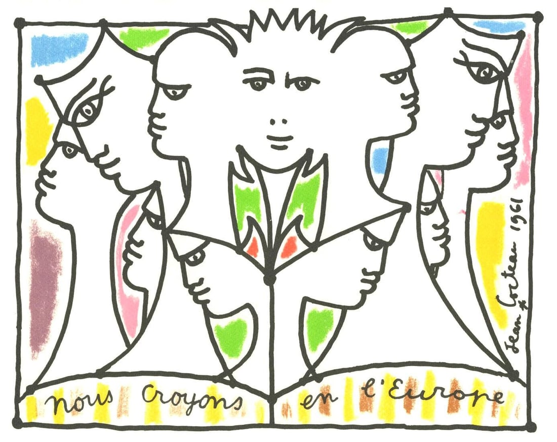 Jean Cocteau, Composition, Nous croyons en l'Europe, Limited Edition Silkscreen (1 of 4)