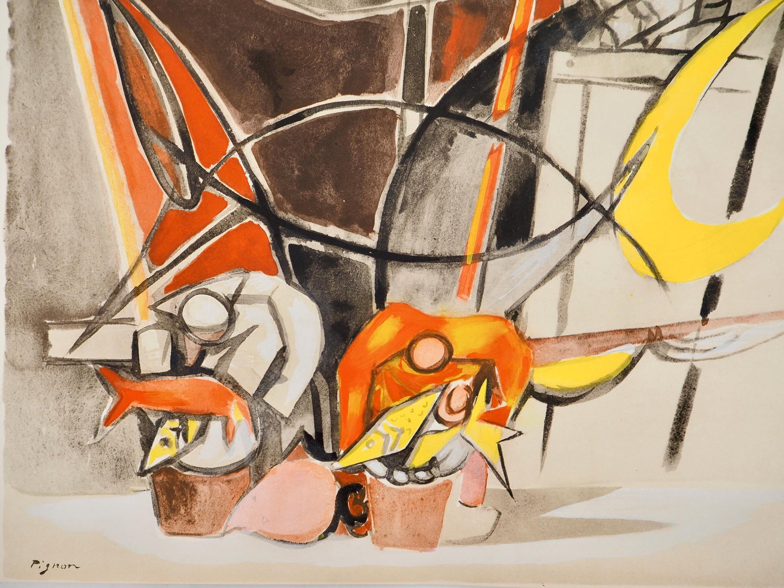 Edouard Pignon, Composition, Arbres et Voiles, Limited Edition Lithograph: Lithograph and stencil on grand Velin d'Arches paper. Paper size: 12.2 x 17.32 inches. Excellent condition. Inscription: signed in the plate and unnumbered, as issued. Notes: from the folio, Edouard