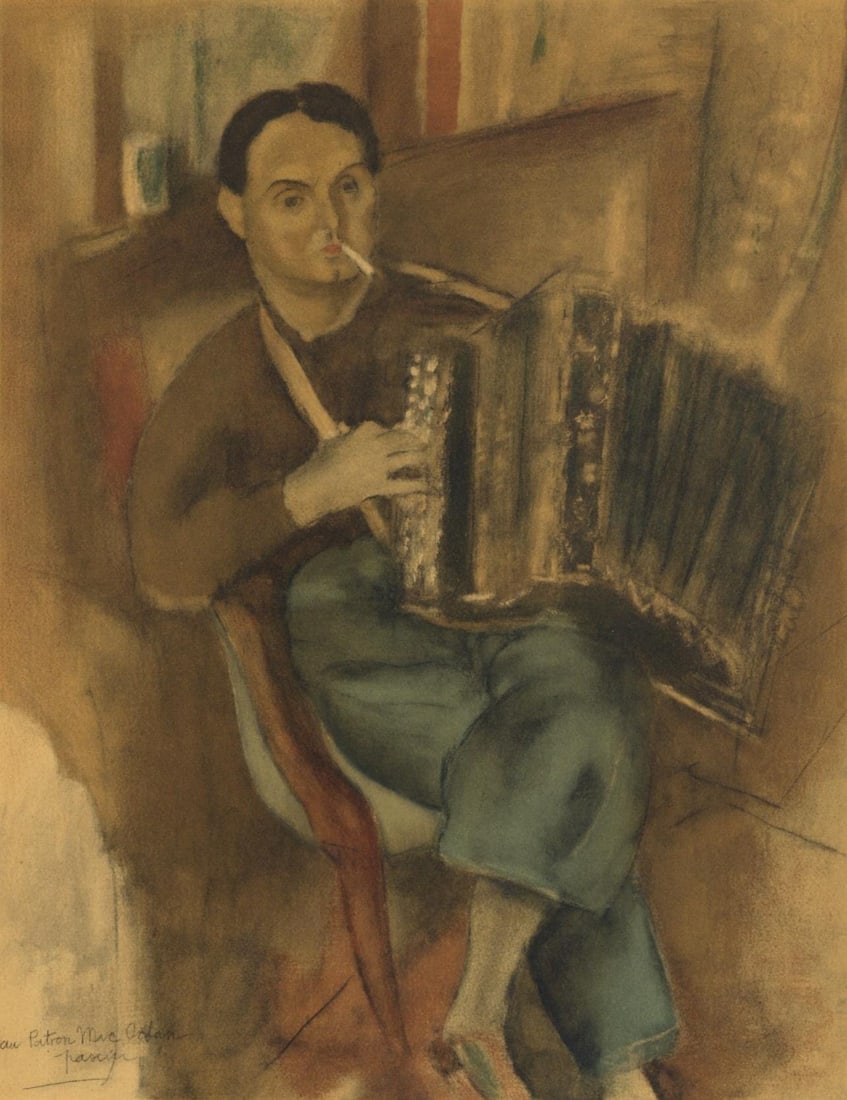 Jules Pascin, Portrait de Pierre Mac Orlan, Pascin, Limited Edition Lithograph: Lithograph on grand velin Renage paper. Paper size: 12.25 x 9.5 inches. Excellent condition. Inscription: Signed in the plate and unnumbered, as issued. Notes: From the album, Pascin, 1954. Published