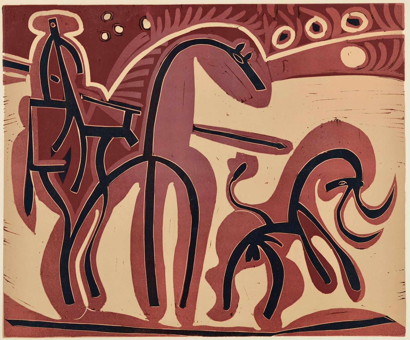 Pablo Picasso, Picador et Taureau (Orozco 214), Grabados al linoleo, Limited Edition Linocut: Linocut on velin paper. Paper Size: 12.5 x 14.5 inches; image size: 10.5 x 13 inches. Inscription: Unsigned and unnumbered, as issued. Catalogue raisonne reference: Orozco, M. (2018). Picasso. 70 year