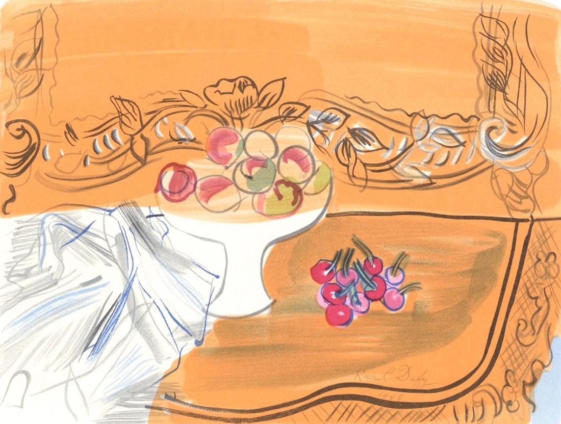 Raoul Dufy, Nature morte, Lettre a mon peintre Raoul Dufy, Limited Edition Lithograph: Lithograph on velin Arjomari paper. Paper Size: 11.75 x 9.375 inches. Inscription: Signed in the plate and unnumbered, as issued. Notes: From the folio, Lettre a mon peintre Raoul Dufy, 1965.