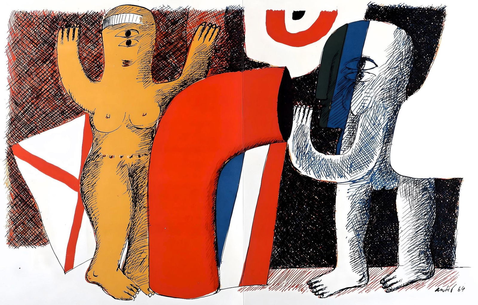 Horst Antes, Composition, Suites no8, Rencontres, Limited Edition Lithograph (1 of 4)