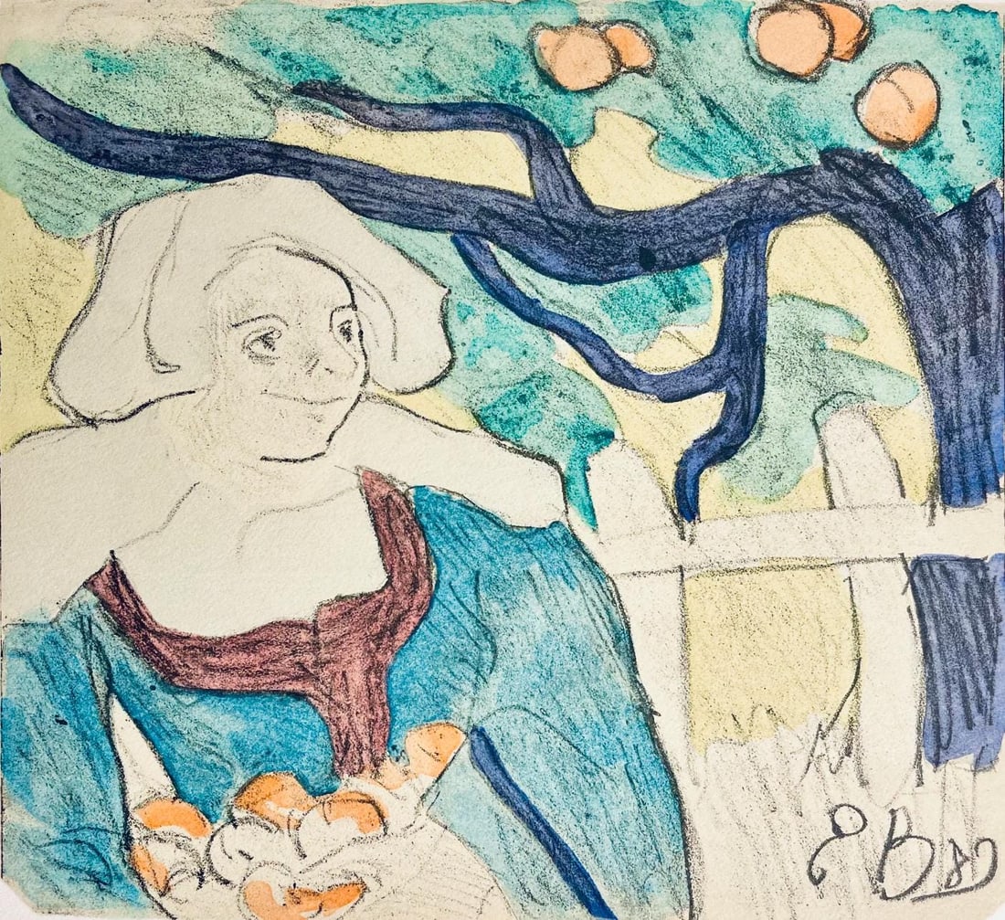 Emile Bernard, Composition, Eloge de Emile Bernard, Limited Edition Woodcut: Woodcut on velin d'Arches paper. Paper size: 10.55 x 13.18 inches. Excellent condition. Unsigned and unnumbered, as issued. Notes: From the volume, Eloge de Emile Bernard, 1962. Published by Editions