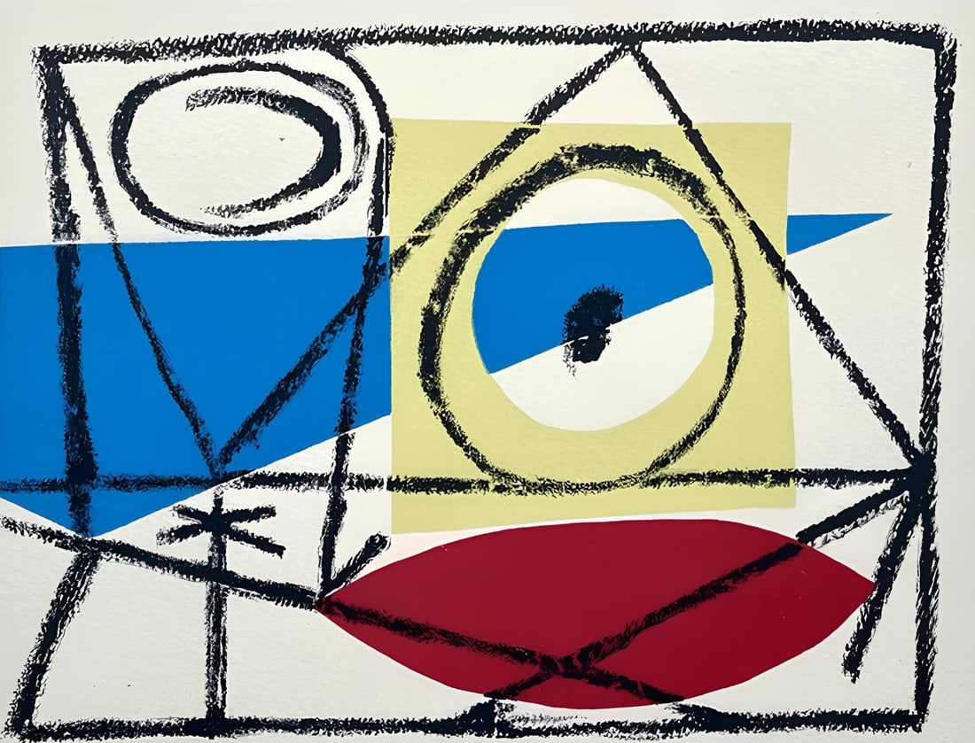 Pablo Picasso, Composition (Cramer 88), Dans l'Atelier de Picasso, Limited Edition Lithograph: Lithograph on velin d'Arches a la forme savoir paper. Paper size: 9.25 x 14 inches. Excellent condition. Unsigned and unnumbered, as issued. Notes: From the volume, Dans l'Atelier de Picasso, 1957. Pu