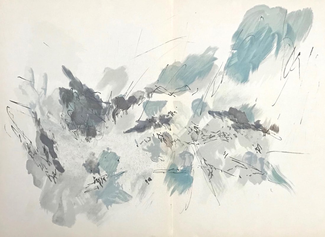 Jean Bazaine, Composition, Derriere le miroir, Limited Edition Lithograph: Lithograph on velin paper. Paper size: 15 x 22 inches. Excellent condition, with centerfold, as issued. Inscription: Unsigned and unnumbered, as issued. Notes: From Derriere le miroir, N deg 119.