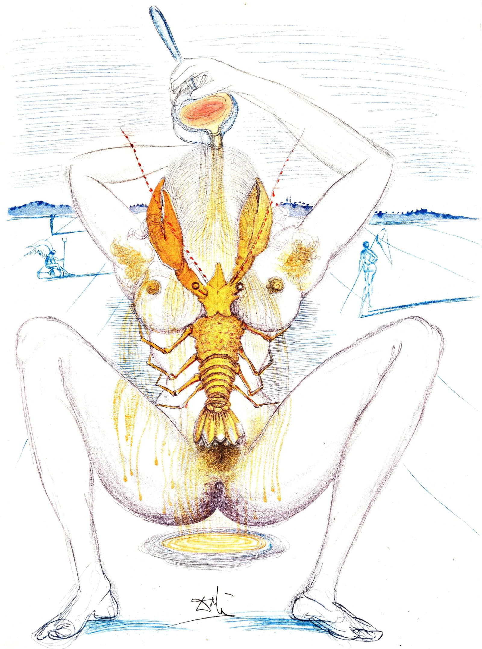 Salvador Dali, Composition (Field 67-4; M/L 174-187), Dali illustre Casanova, Limited Edition: Etching in colors on velin pur chiffon de Rives paper. Paper Size: 14.875 x 11.25 inches. Excellent condition. Signed in the plate and unnumbered, as issued. Notes: From the folio, Dali­ illustre