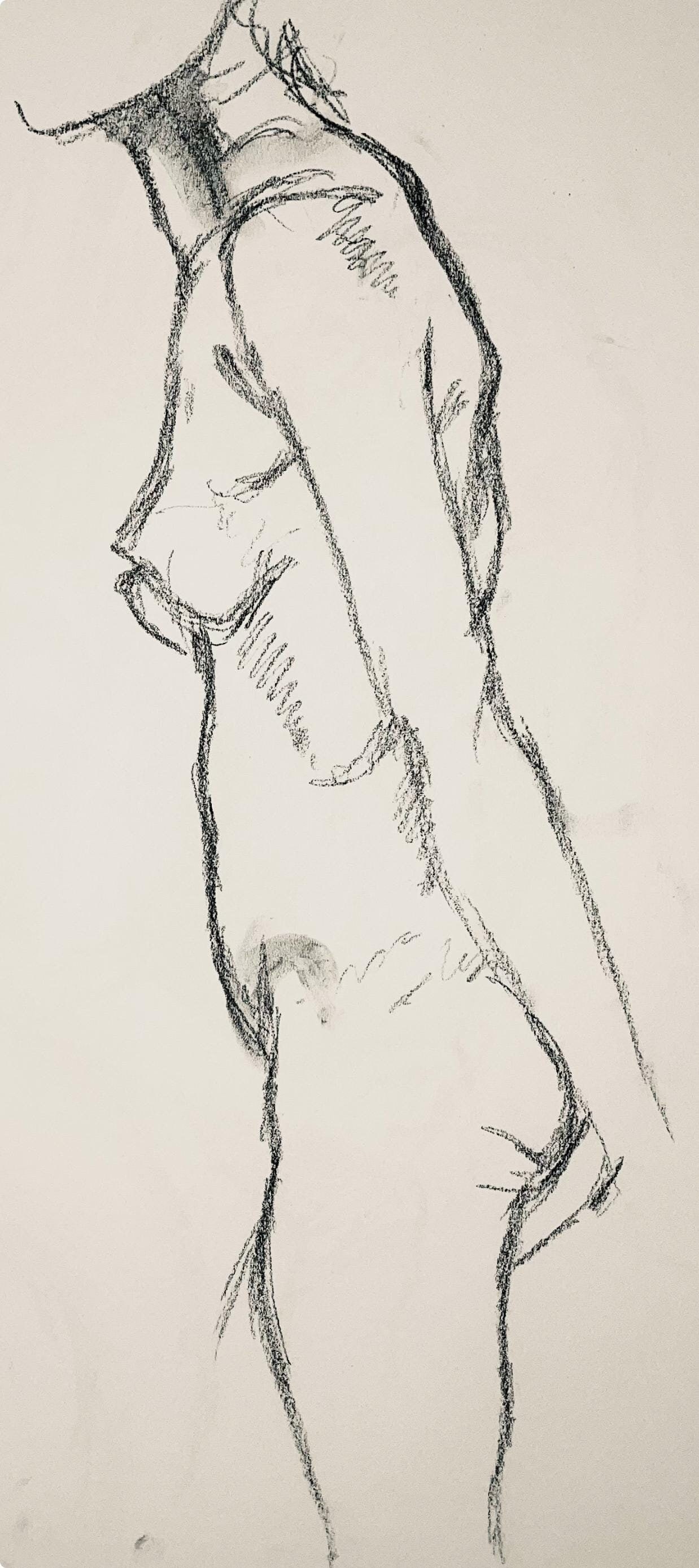 Ian Hornak, Renaissance Female Nude Figure Study, 1963, Original Drawing: Charcoal on velin paper, circa 1963. Paper Size: 23 x 18 inches. Good condition, consistent with age. Inscription: Unsigned, Estate stamped, verso. Provenance: Estate of Ian Hornak, East Hampton. Note
