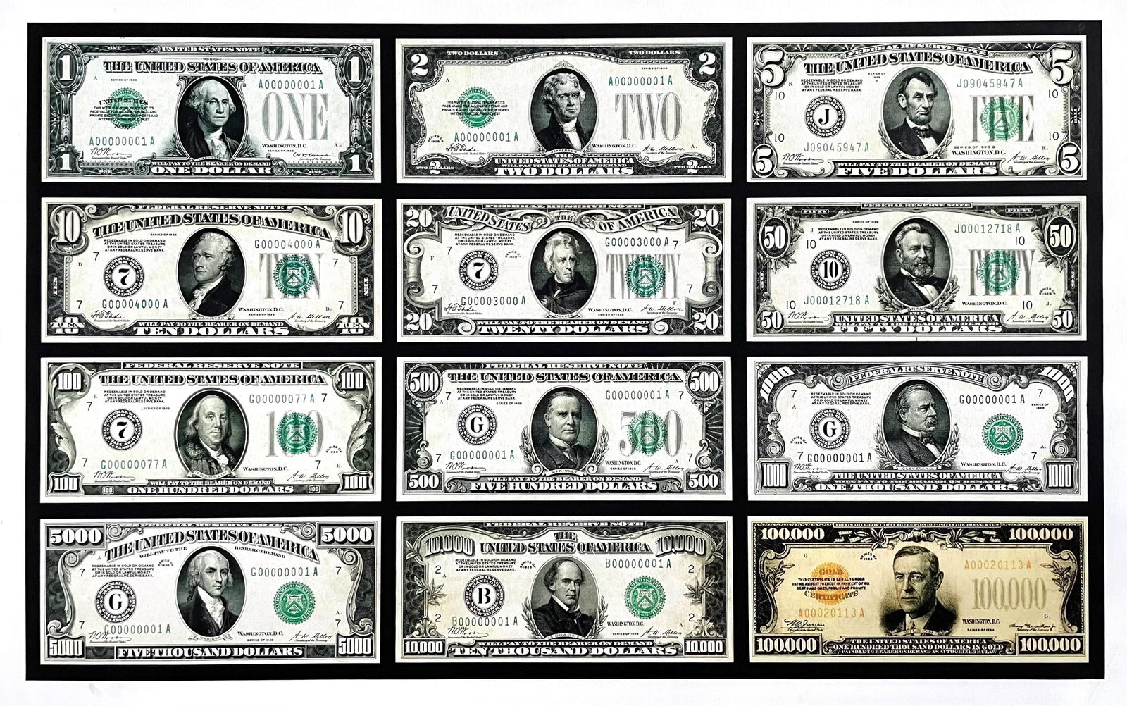 United States 1928 Series Notes, Limited Edition Archival Pigment Print on Canvas: Archival pigment print on cotton duck canvas. Canvas Size: 22 x 35 inches. Inscription: Unsigned and unnumbered, as issued. Condition: Excellent. Notes: Published and printed by London Arts Group, Det