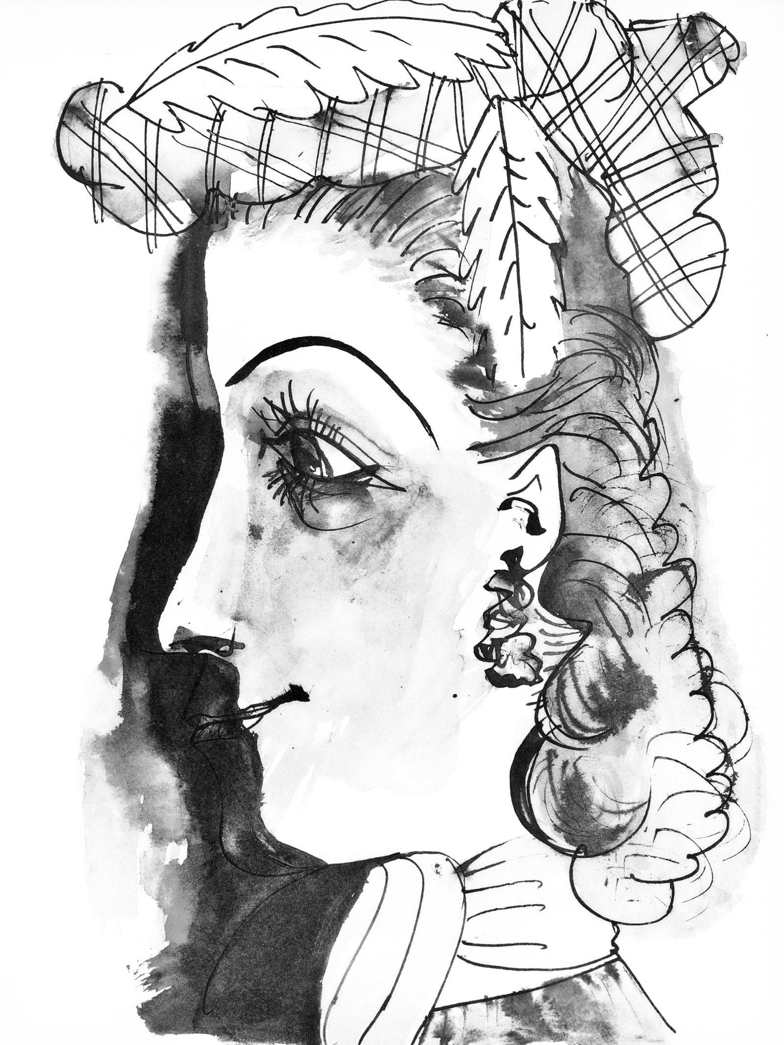 Pablo Picasso, Profil de jeune fille en chapeau (Cramer 84; J./S. 77), 40 dessins de Picasso en (1 of 4)