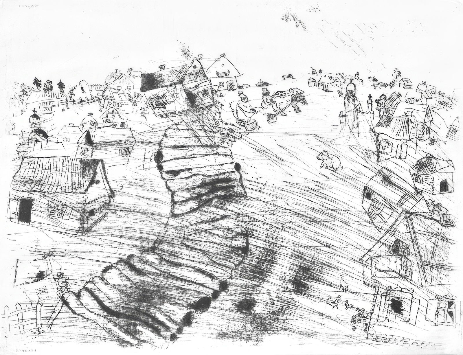 Marc Chagall, Le village de Pliouchkine (Cramer 17), Nicolas Gogol, Les Ames mortes, Limited Edition (1 of 4)