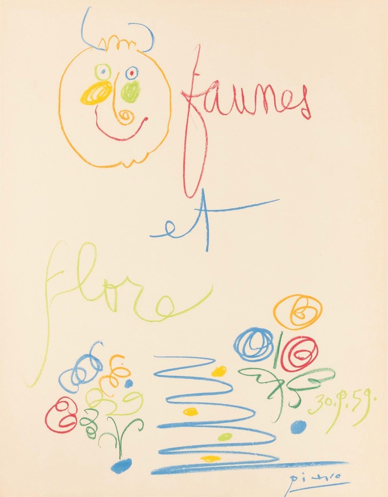 Pablo Picasso, Composition, Faunes et Flore d'Antibes, Limited Edition Lithograph (1 of 4)