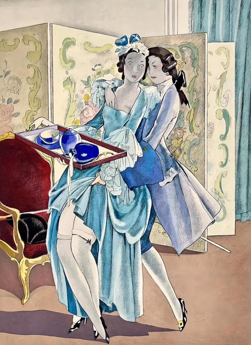 Umberto Brunelleschi, Composition, La Lecon d'amour dans un parc, Limited Edition Lithograph (1 of 4)