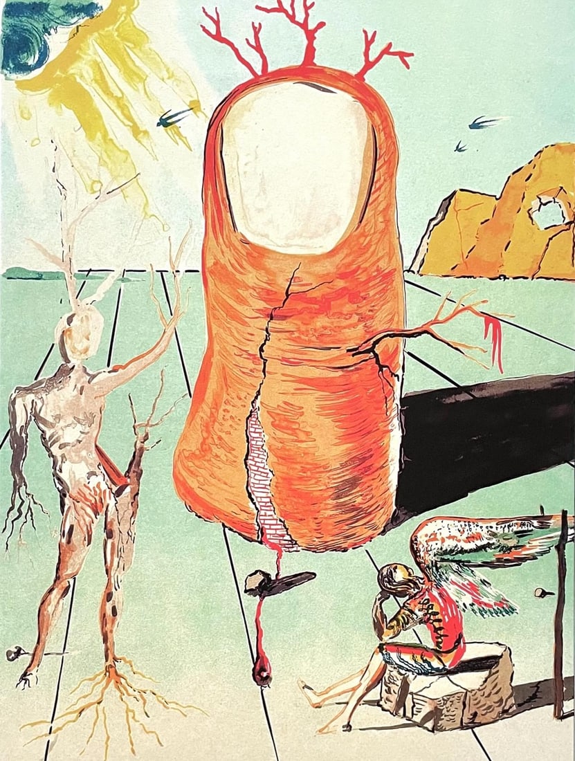 Salvador Dali, La vision de l'ange de Cap Creus (Le pouce), Signed, Limited Edition Archival Pigment: Archival pigment print on velin paper. Paper Size: 24 x 18 inches. Inscription: Fac-simile signed and numbered, as issued. Condition: Excellent. Notes: Published and printed by Max-Inter, Ltd.,