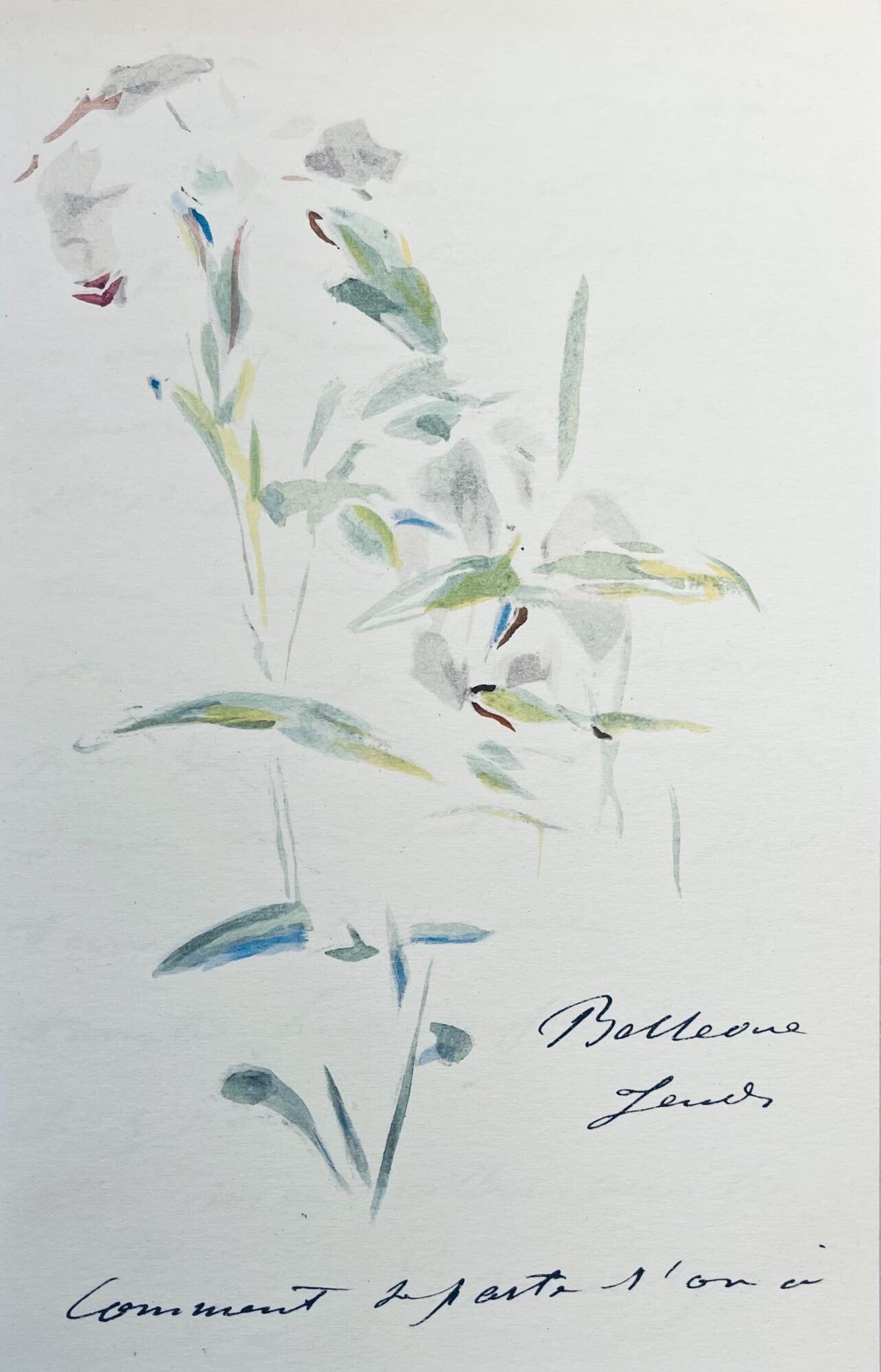 Edouard Manet, Composition, Edouard Manet, Letters with Aquarelles, Limited Edition Lithograph: Lithograph and stencil on velin Foreign Affairs paper mounted on Foreign Affairs museum board, as issued. Paper Size: 10 x 7 inches. Excellent condition. Inscription: Unsigned and unnumbered, as