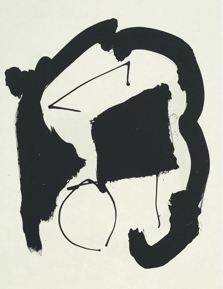 Robert Motherwell, Composition (Belknap 354-380; Engberg/Banach 415-441), Three Poems, Limited: Lithograph on Japon a la main, attached with chine applique to velin d'Arches paper. Paper Size: 21.5 x 17.875 inches. Excellent condition. Inscription: Unsigned and unnumbered, as issued. Notes: From