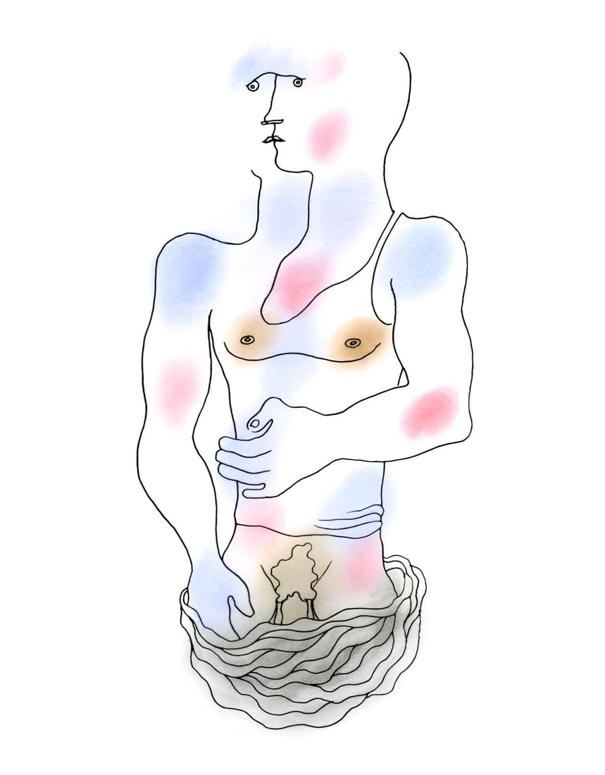 Jean Cocteau, Composition, Le Livre Blanc, Limited Edition Lithograph: Lithograph and stencil with hand coloring on velin d'Arches paper. Paper size: 11.8125 x 9.0625 inches. Excellent condition. Inscription: unsigned and unnumbered, as issued. Notes: from the folio, Le