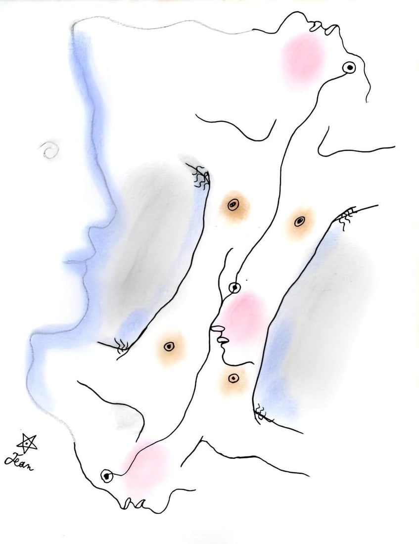 Jean Cocteau, Composition, Le Livre Blanc, Limited Edition Lithograph: Lithograph and stencil with hand coloring on velin d'Arches paper. Paper size: 11.8125 x 9.0625 inches. Excellent condition. Inscription: unsigned and unnumbered, as issued. Notes: from the folio, Le