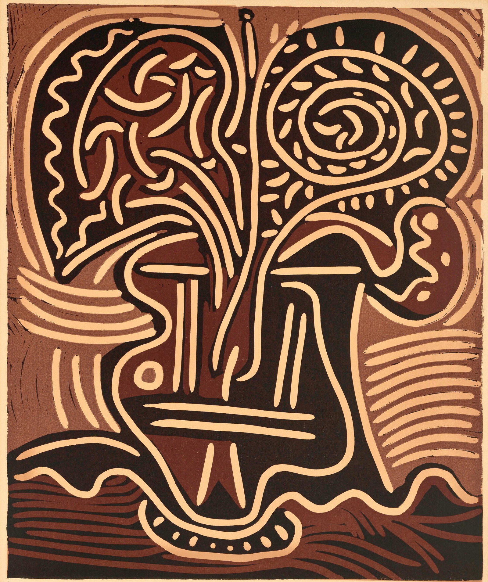 Pablo Picasso, Le vase de fleurs (Orozco 214), Grabados al linoleo, Limited Edition Linocut (1 of 4)
