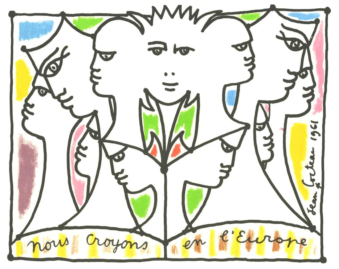 Jean Cocteau, Composition, Nous croyons en l'Europe, Limited Edition Silkscreen (1 of 4)