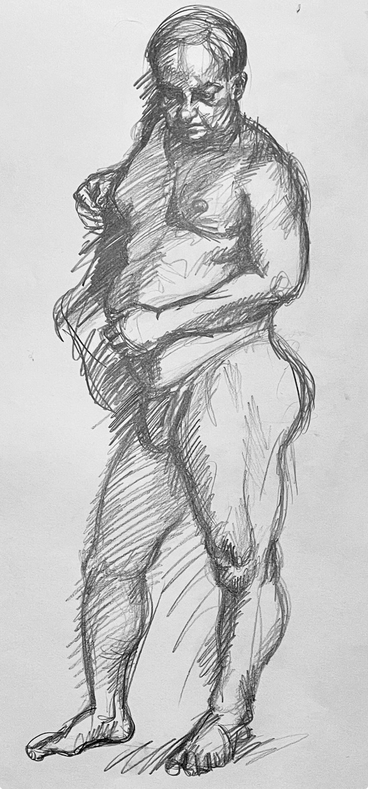 Ian Hornak, Renaissance Male Nude Figure Study, 1963, Original Drawing: Graphite on velin paper, circa 1963. Paper Size: 23 x 18 inches. Good condition, consistent with age. Inscription: Unsigned, Estate stamped, verso. Provenance: Estate of Ian Hornak, East Hampton. Note