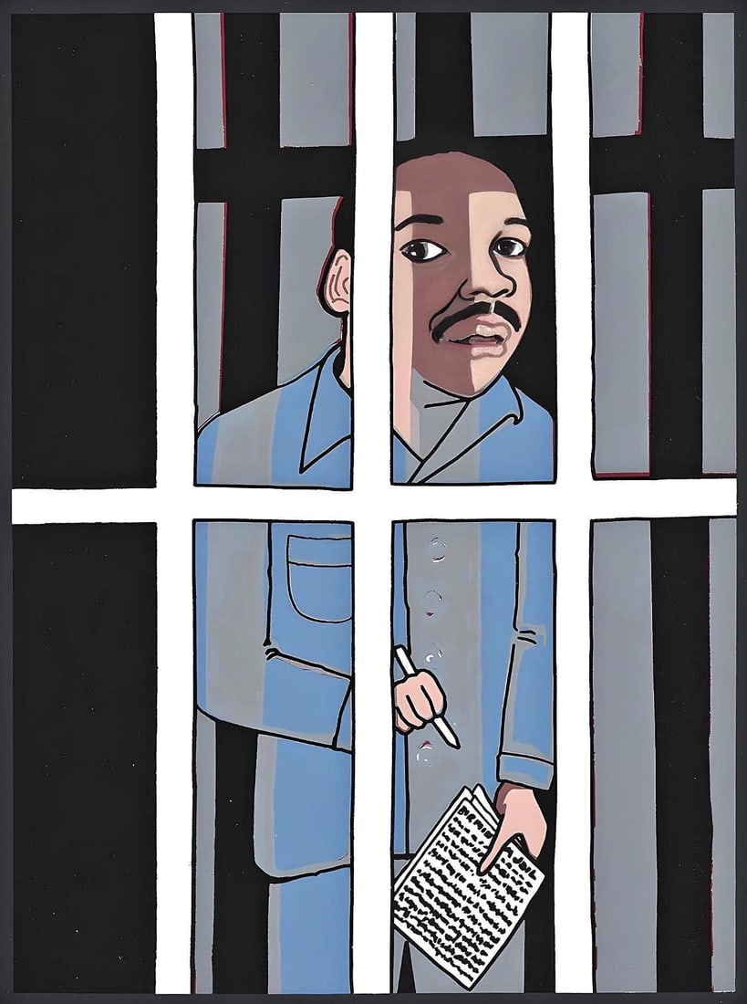 Faith Ringgold, A letter From Martin Luther King, Letter from Birmingham City Jail, Limited Edition: Silkscreen on velin d'Arches paper. Paper Size: 17.75 x 13.75 inches. Excellent condition. Inscription: Unsigned and unnumbered, as issued. Notes: From the folio, Letter from Birmingham City Jail, 200