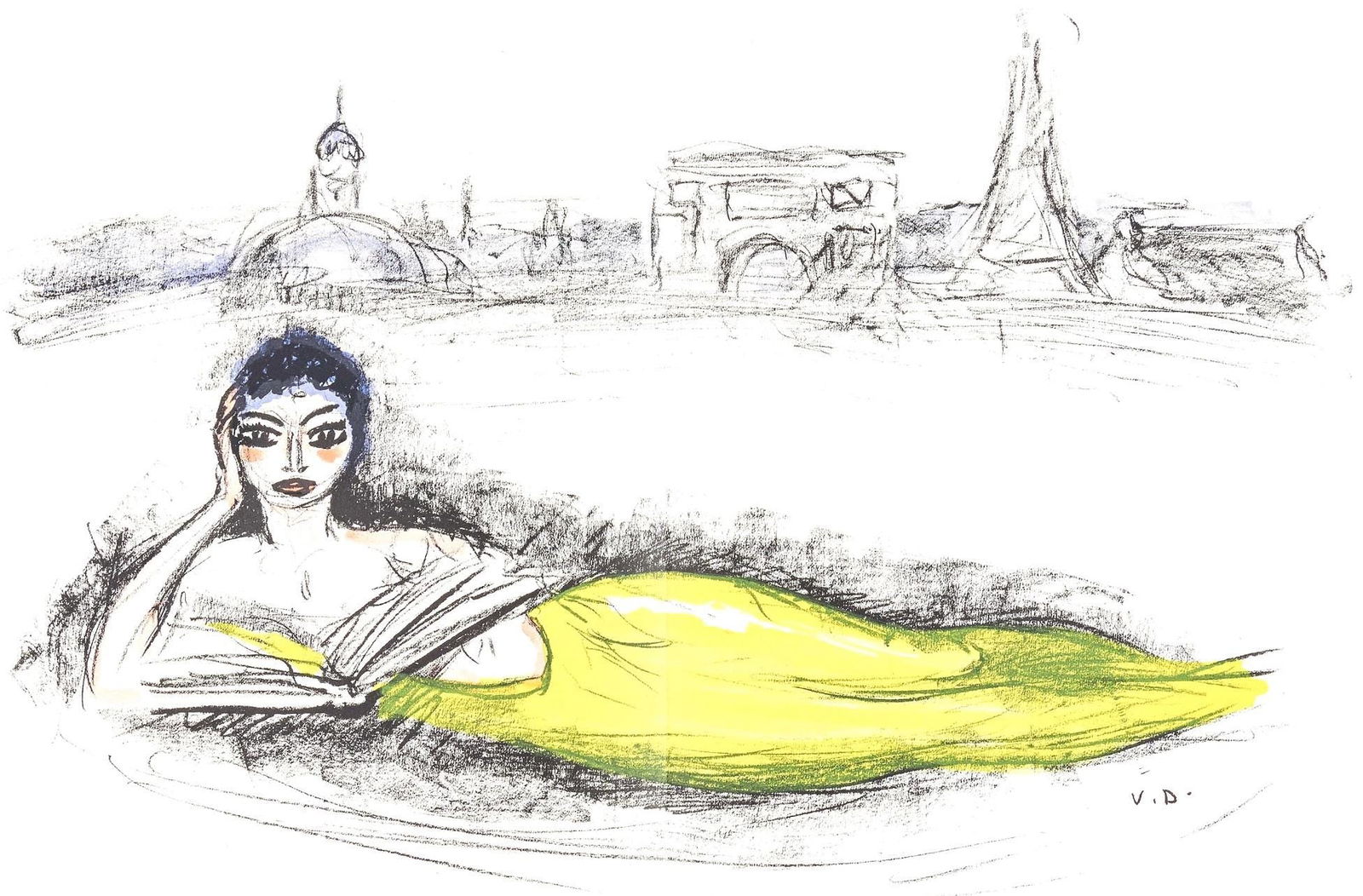 Kees van Dongen, La Sirene de Paris (Juffermans JL 35), Regards sur Paris, Limited Edition: Lithograph on velin d'Arches paper. Paper size: 15.5 x 24 inches. Excellent condition, with centerfold, as issued. Inscription: unsigned and unnumbered, as issued. Notes: from the folio, Regards sur P