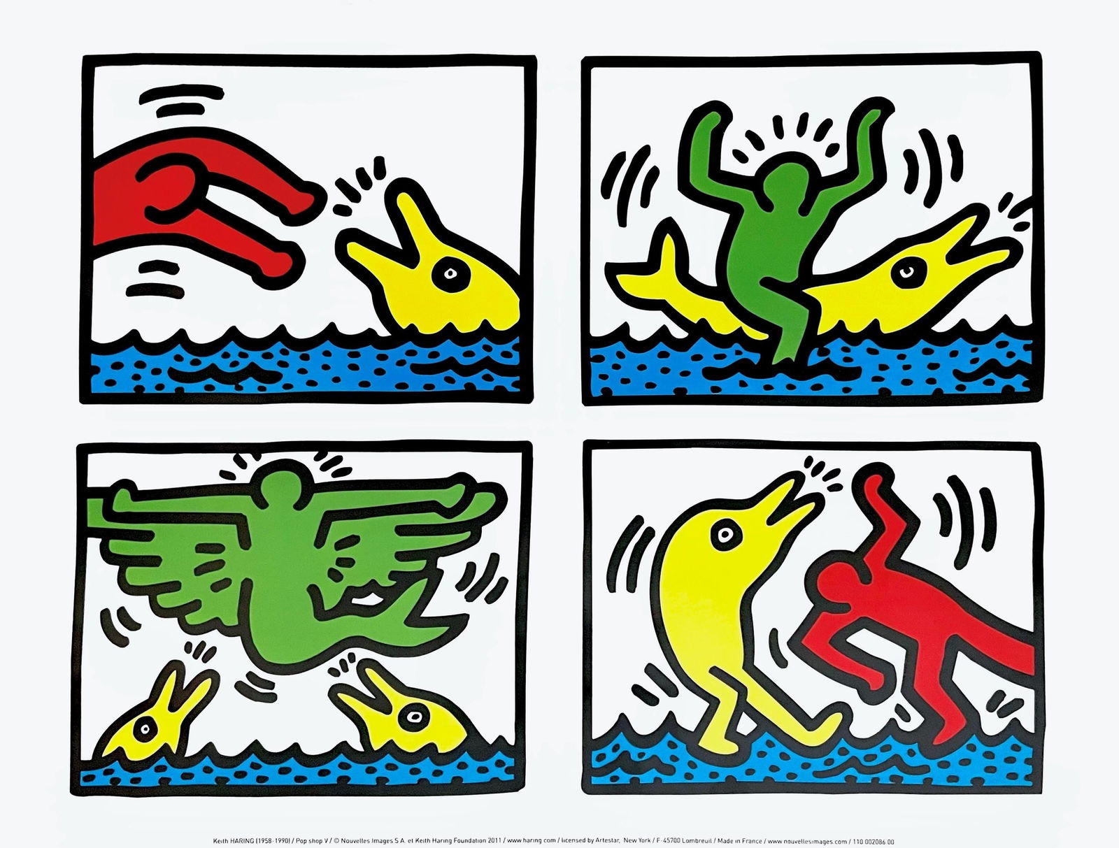 Keith Haring, Pop shop quad V, Official Edition Offset Lithograph: Offset lithograph on semi-gloss archival paper. Paper Size: 11.75 x 15.75 inches. Inscription: Unsigned and unnumbered, as issued. Condition: Excellent. Notes: Licensed by Artestar, New York, in