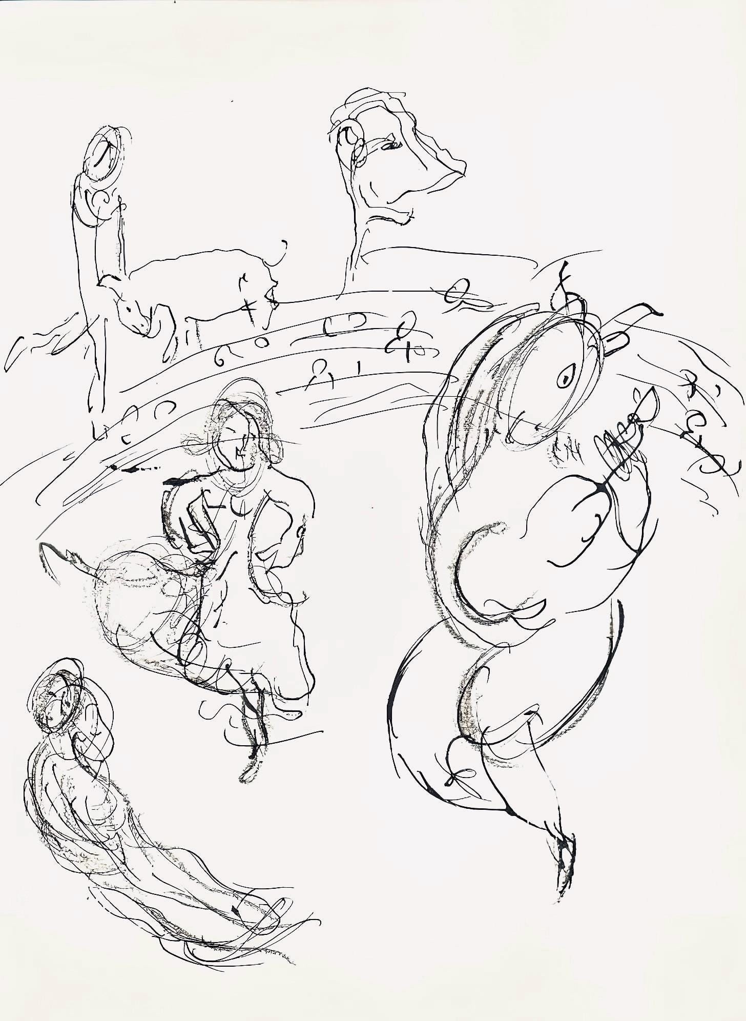 Marc Chagall, Composition (Cramer 61), Le Plafond de l'Opera de Paris, Limited Edition Lithograph: Lithograph on velin paper. Paper size: 12.75 x 9.5 inches. Excellent condition. Inscription: unsigned and unnumbered, as issued. Notes: From the volume, Le Plafond de l'Opera de Paris, par Marc Chagal