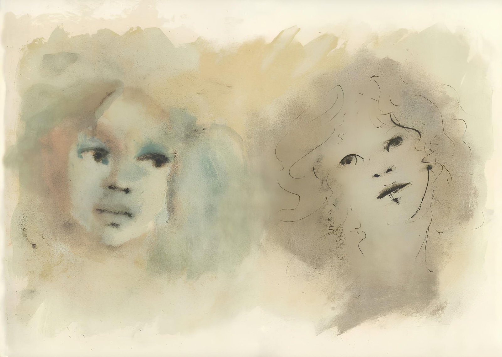 Leonor Fini, Composition, Parallelement, Limited Edition Lithograph: Lithograph on grand velin d'Arches paper. Paper size: 15.94 x 23.22 inches. Excellent condition, with centerfold, as issued. Inscription: unsigned and unnumbered, as issued. Notes: from the folio,