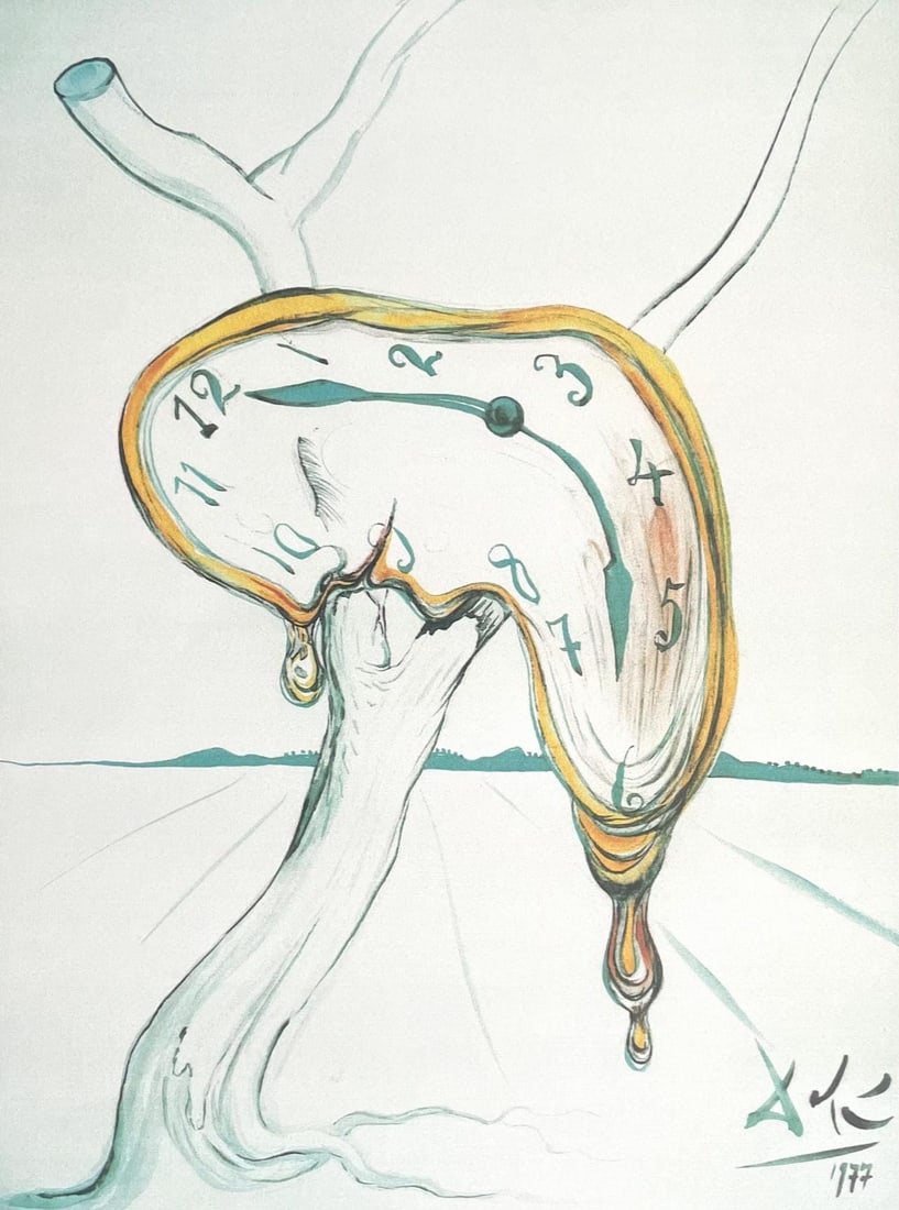 Salvador Dali, Larme de temps (Horloge de fusion), Signed, Limited Edition Offset Lithograph: Offset lithograph on velin paper. Paper Size: 26 x 20 inches. Inscription: Fac-simile signed and numbered, as issued. Condition: Excellent. Notes: Published and printed by Alternative Graphics,
