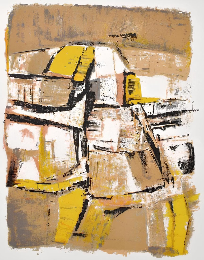 Orlando Pelayo, Composition, Œuvres completes d'Albert Camus, Limited Edition Lithograph: Lithograph on velin d'Arches filigrane paper. Paper Size: 11 x 8.5 inches. Excellent condition. Inscription: Unsigned and unnumbered, as issued. Notes: From the volume, Œuvres completes d'Albert Camu