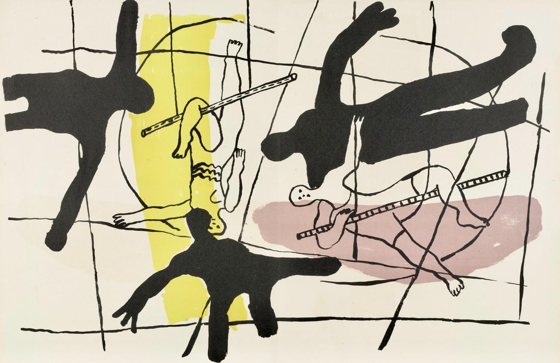 Fernand Leger, Composition, Cirque, Lithographies Originales, Limited Edition Lithograph: Lithograph on velin d'Arches paper. Paper size: 16.63 x 25.38 inches. Excellent condition, with centerfold, as issued. Unsigned and unnumbered, as issued. Notes: From the folio, Cirque, Lithographies
