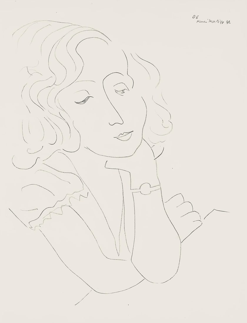 Henri Matisse, Serie O, var. 6 (Duthuit 9), Henri Matisse, Dessins, Themes et variations, Limited: Lithograph on velin pur fil paper. Paper Size: 12.875 x 9.625 inches. Excellent condition. Inscription: Signed in the plate and unnumbered, as issued. Notes: From the folio, Henri Matisse, Dessins, Th