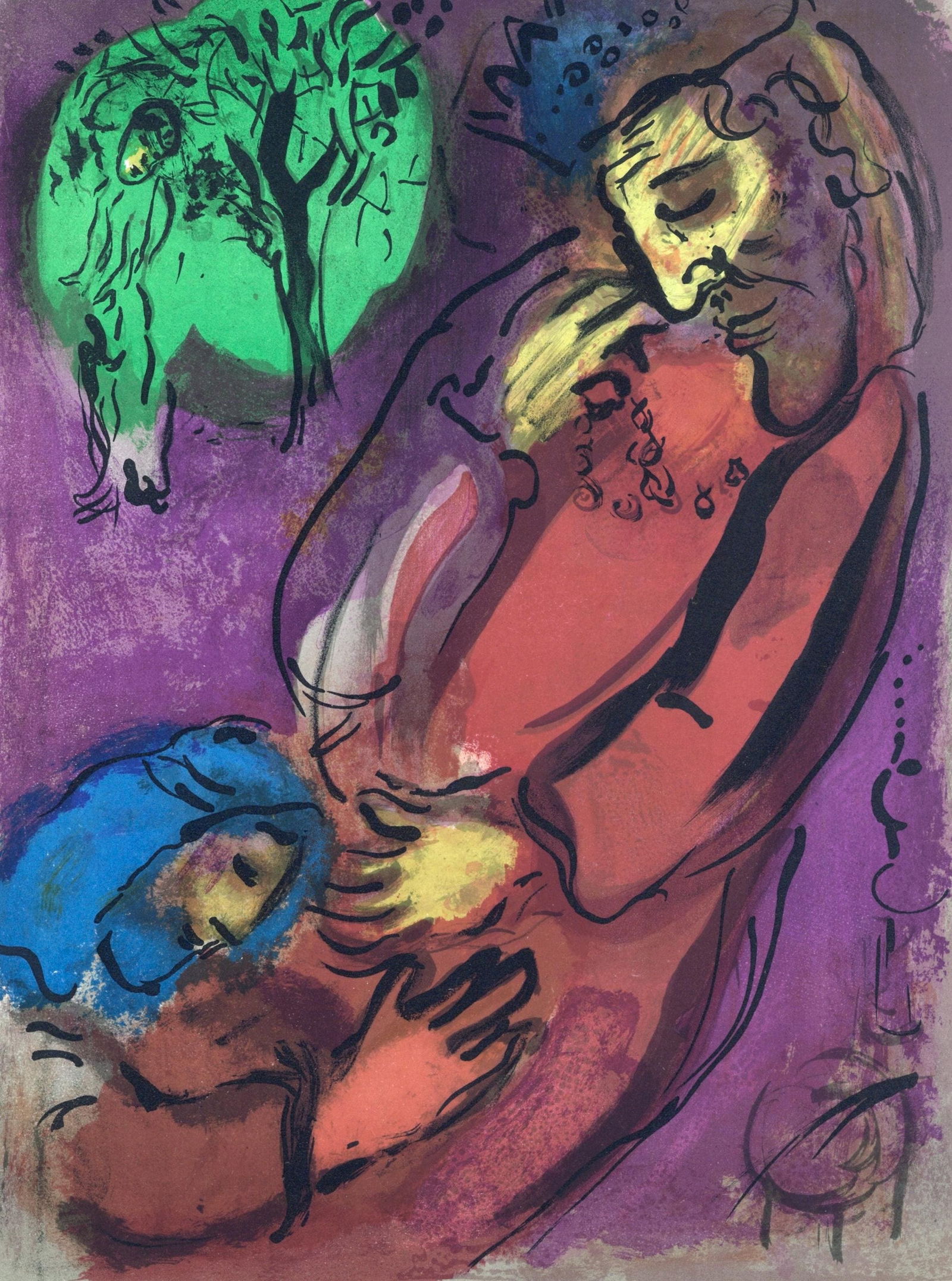 Marc Chagall, David et Absalon (Mourlot 117-46; Cramer 25), Dessins Pour La Bible, Verve, Revue,: Lithograph on velin des Papeteries du Marais paper. Paper Size: 14 x 10.25 inches. Inscription: Unsigned and unnumbered, as issued. Catalogue raisonne references: Cain, Julien, and Fernand Mourlot. Ch